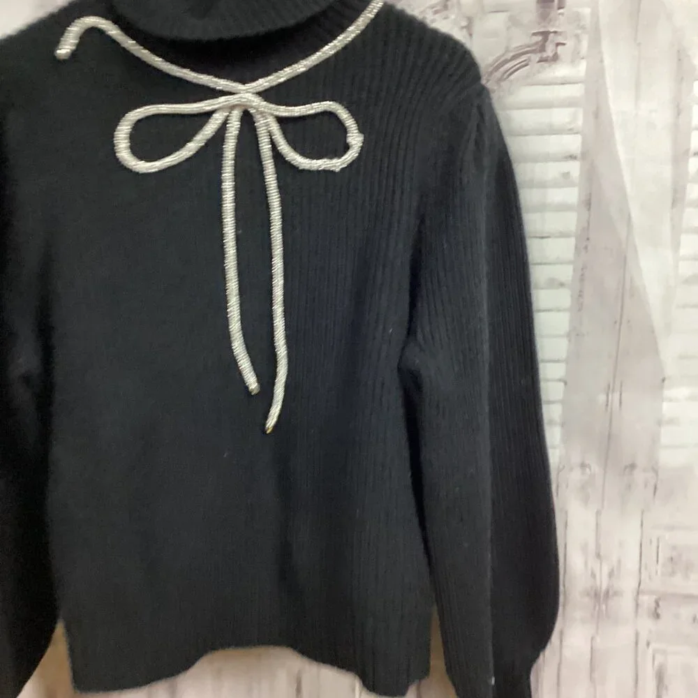 Eloquii x Kate Sade New York Black Turtleneck Sweater with Applique Bow 14/16